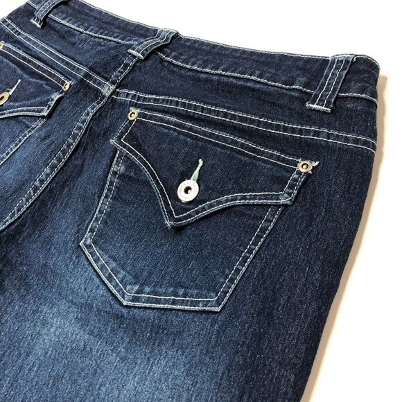 VINTAGE 90s Y2K 725 Originals Blue Dark Denim Flare Capris Pants Pedal Pushers - Picture 7 of 15